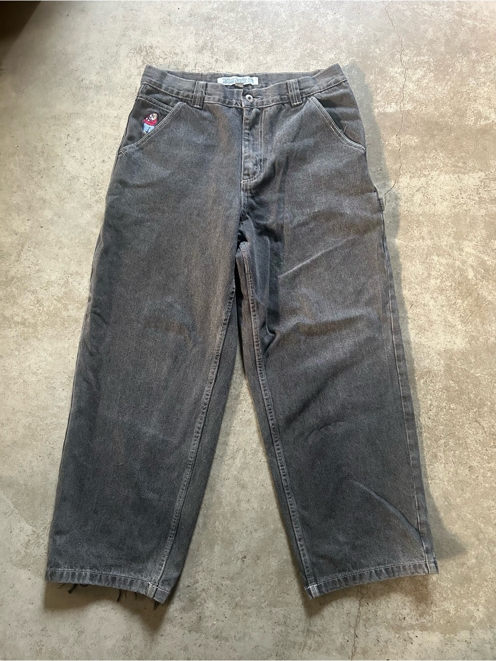 Rare Big Boy Polar Black Baggy Jeans with White Stitching and Carpenter Details